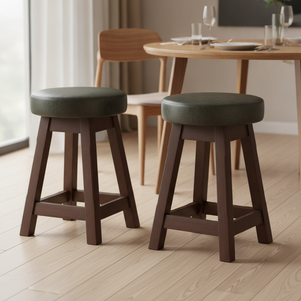 Rubber Wood Low Stools with Deep Padded Seat 475x335mm for Dining Spaces (Pack of 2)