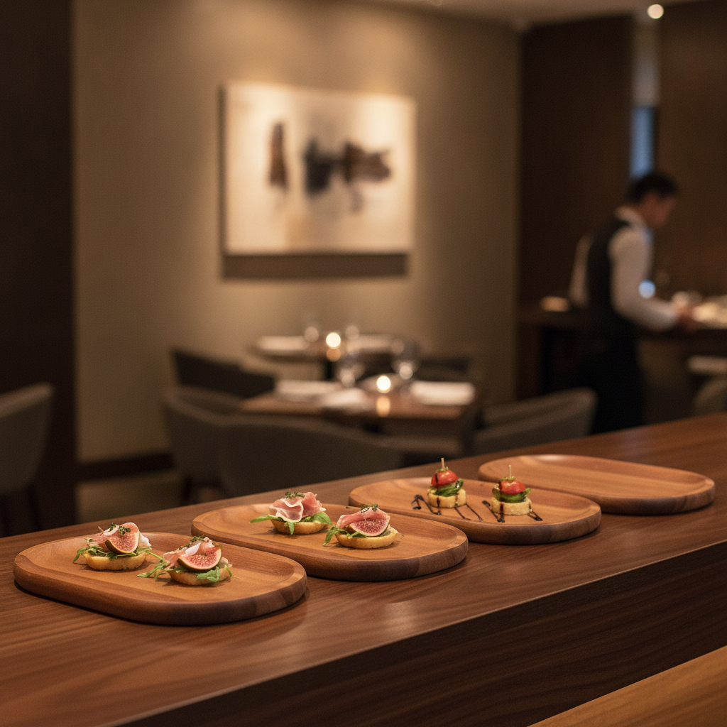 Wood Natural Hardwood Presentation Boards 290x200mm for Catering (Pack of 4)