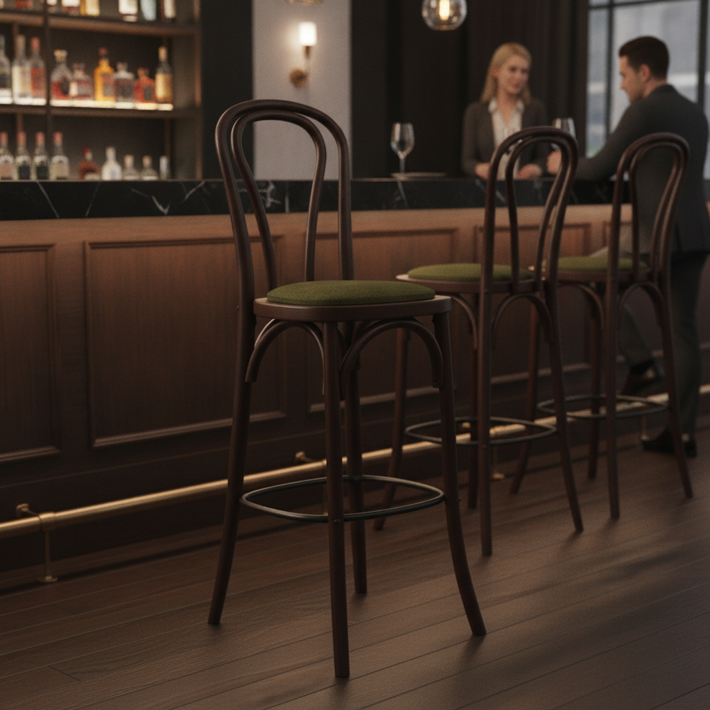 Rubber Wood Hoop Back Bar Chair with Green Seat 10kg for Commercial Use