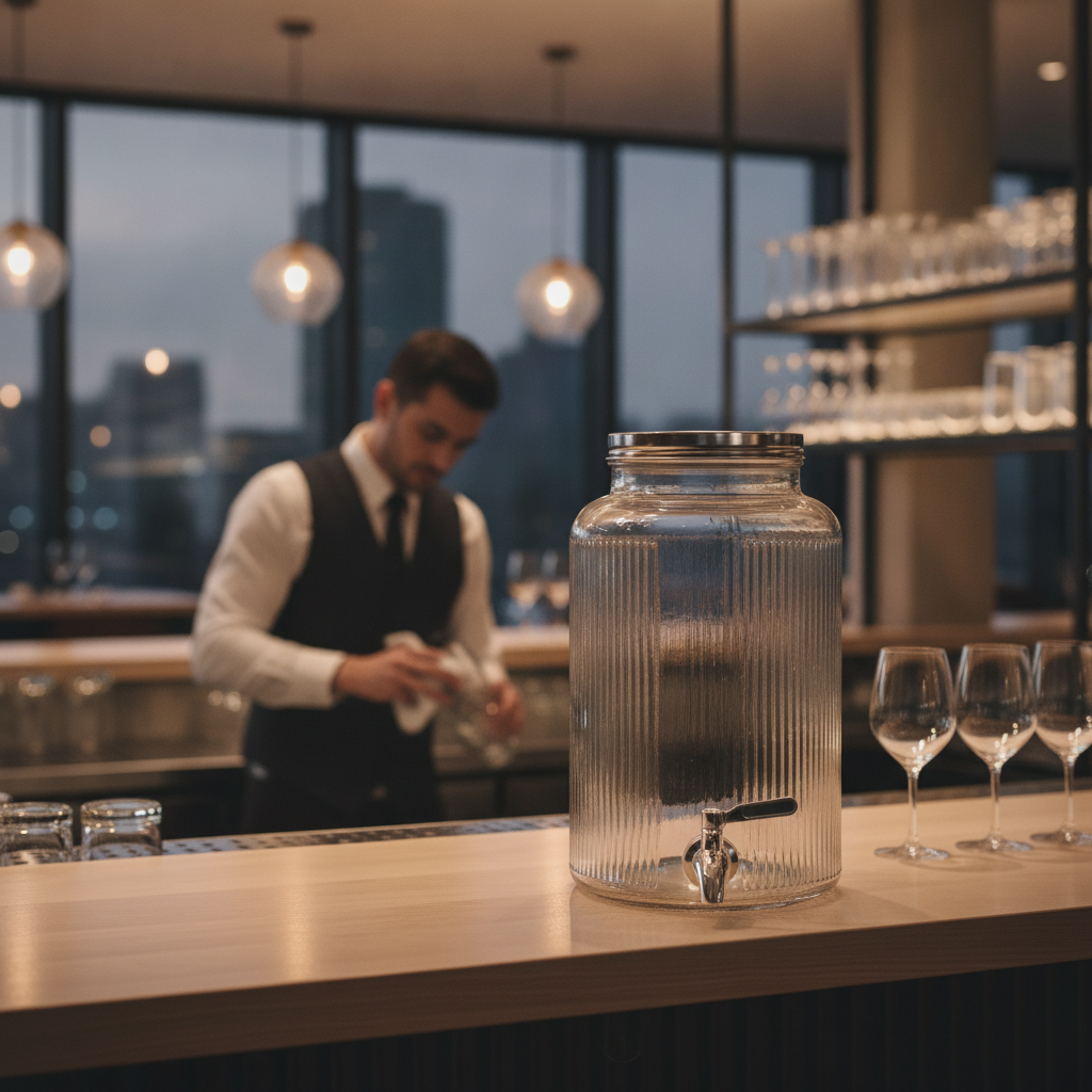 Glass Ribbed Punch Barrel 6L for Events & Gatherings