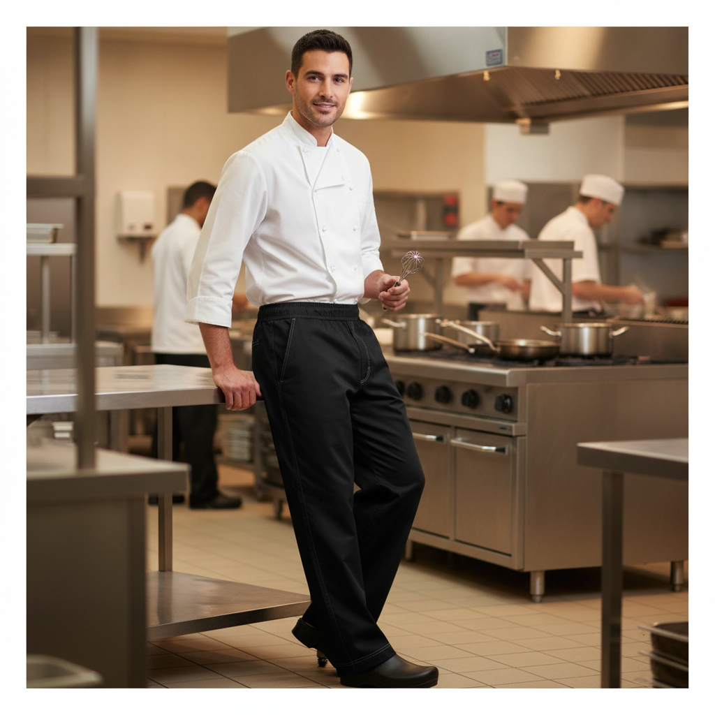 Black Polycotton Baggy Chefs Trousers for Hot Kitchens