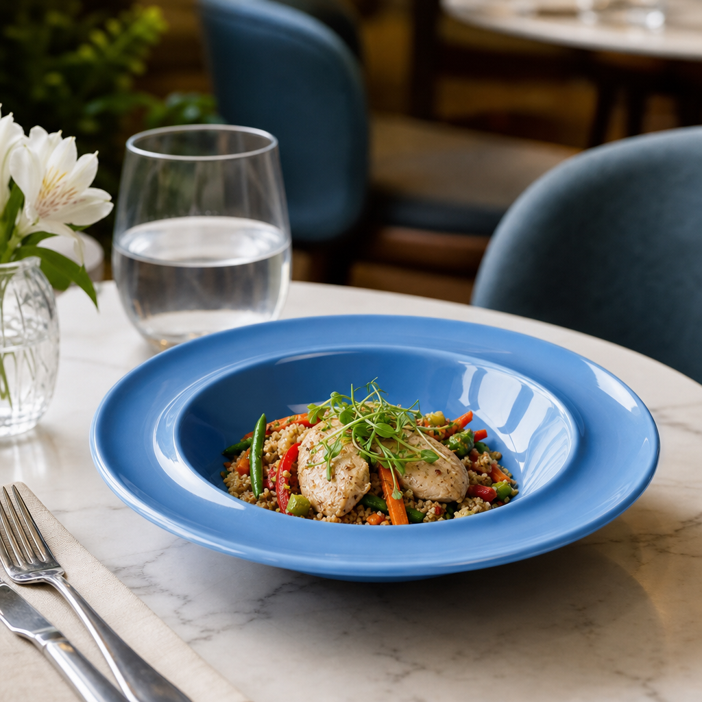 Heritage Raised Rim Bowls in Blue Porcelain 205mm for Care Institutions
