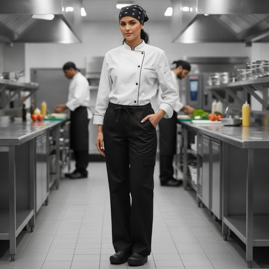 Polycotton Black Cargo Chefs Trousers for Professional Kitchens