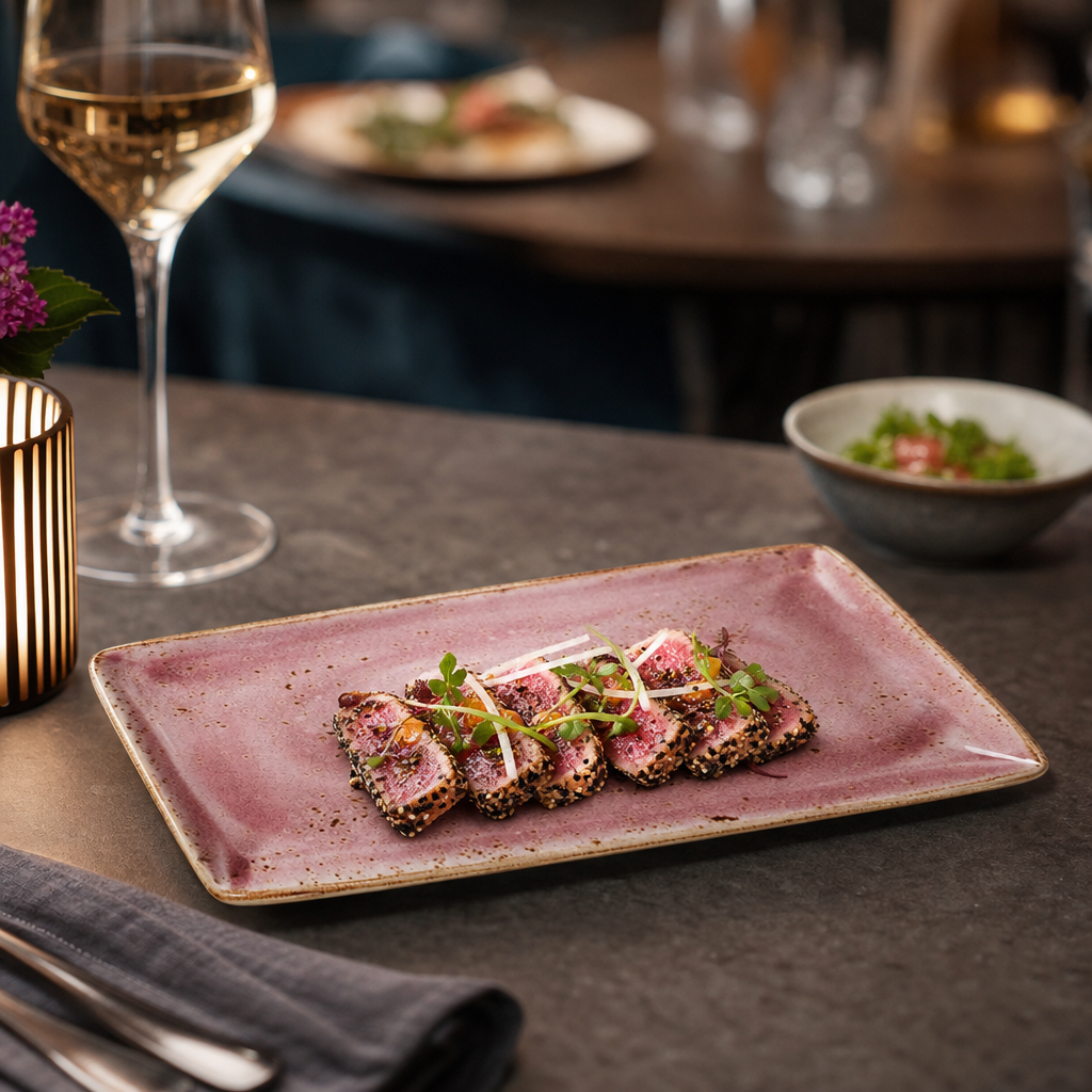 Rectangle Plate x 270 168mm Pink Vitrified Ceramic for Culinary (Pack of 6)