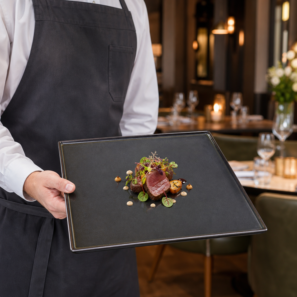 Square Trays Slate 285mm Porcelain for Front of House (Pack of 6)
