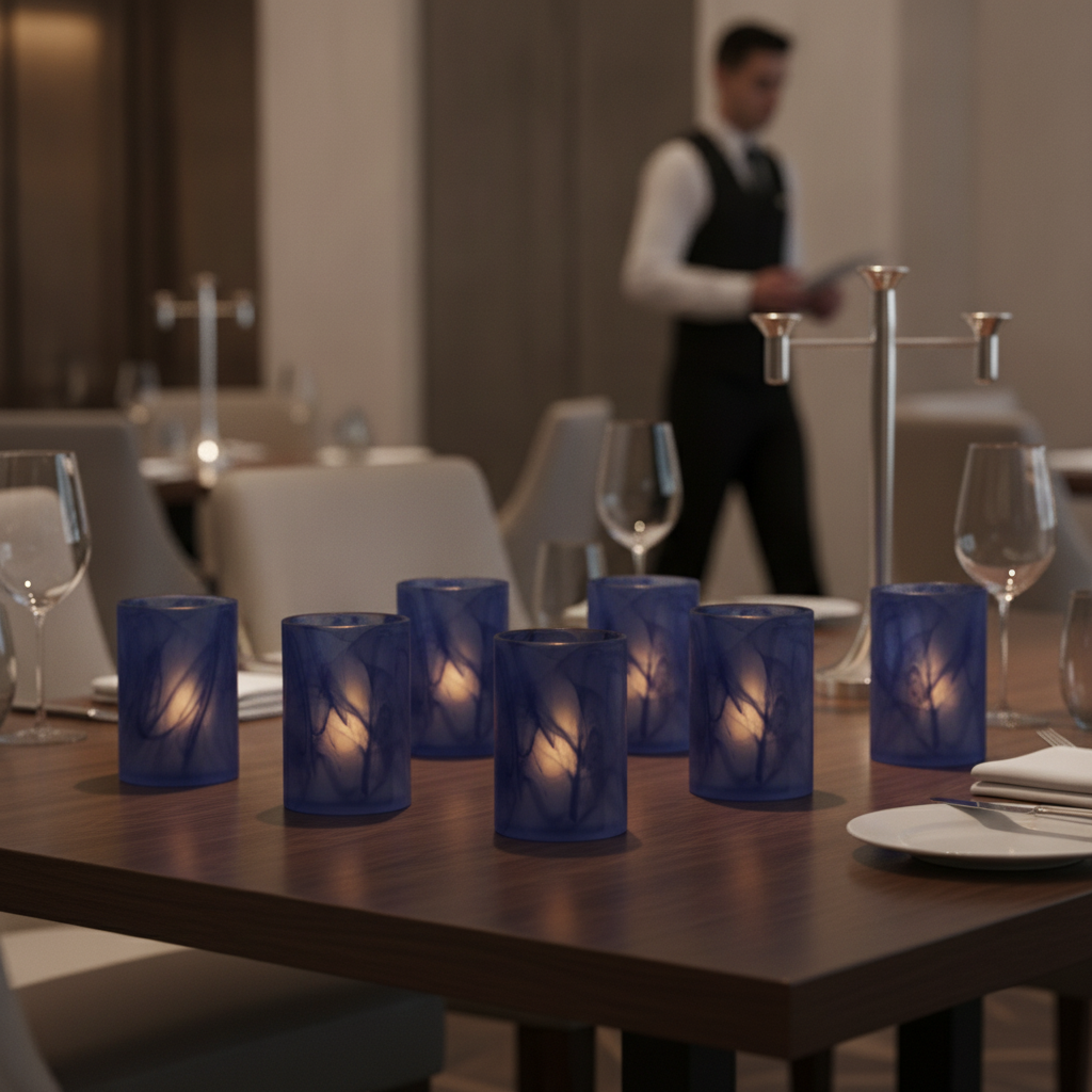 Dark Blue Glass Cylinder 73mm for Enhancing Dining Experience (Pack of 6)
