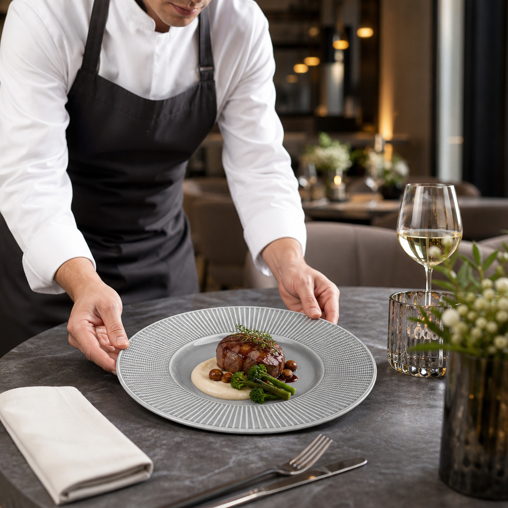 Gourmet Plates Grey Porcelain for Fine Dining (Pack of 6)
