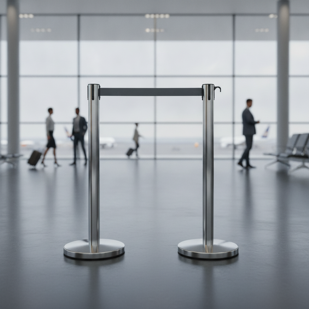 Polished Stainless Steel Barriers with 3m Strap for Commercial Use (Pack of 2)