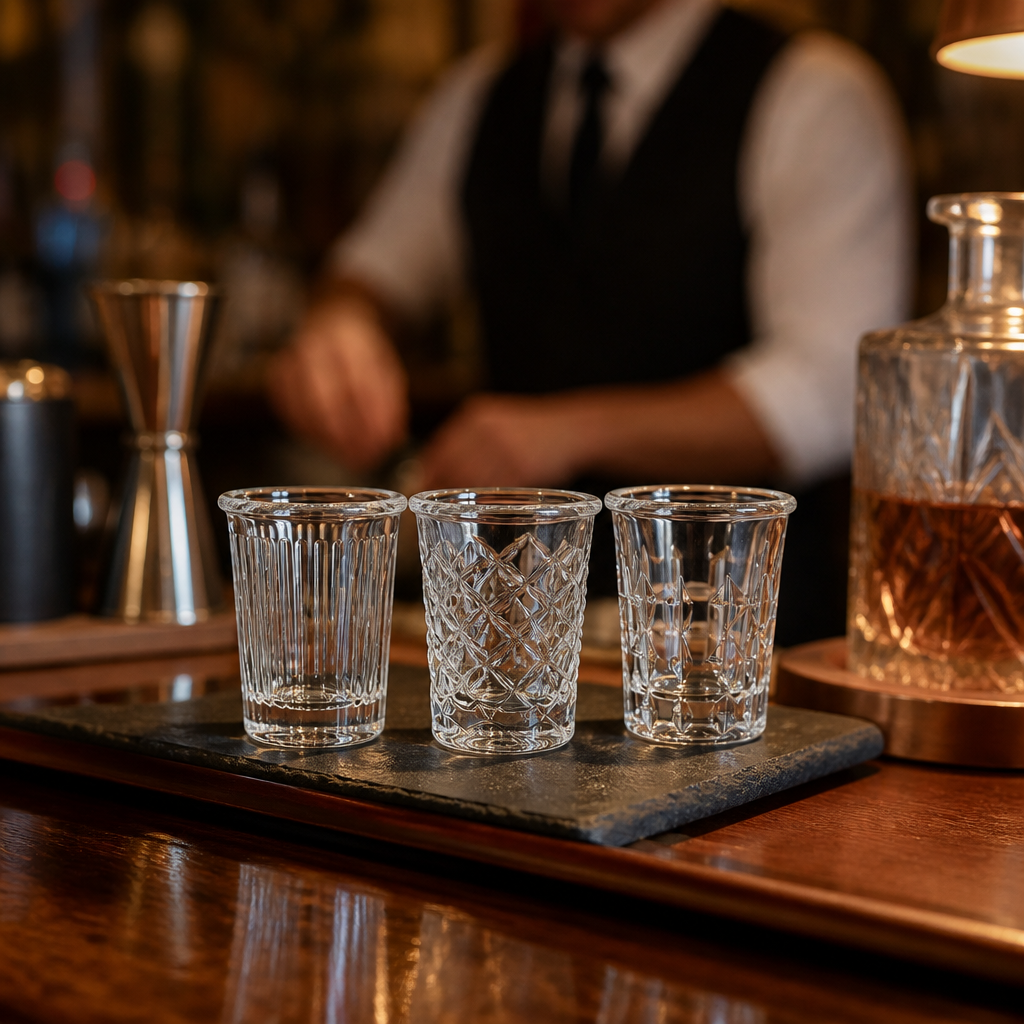 Glass Vintage Textured Shot Glasses 34ml for Cocktail Bars (Pack of 24)