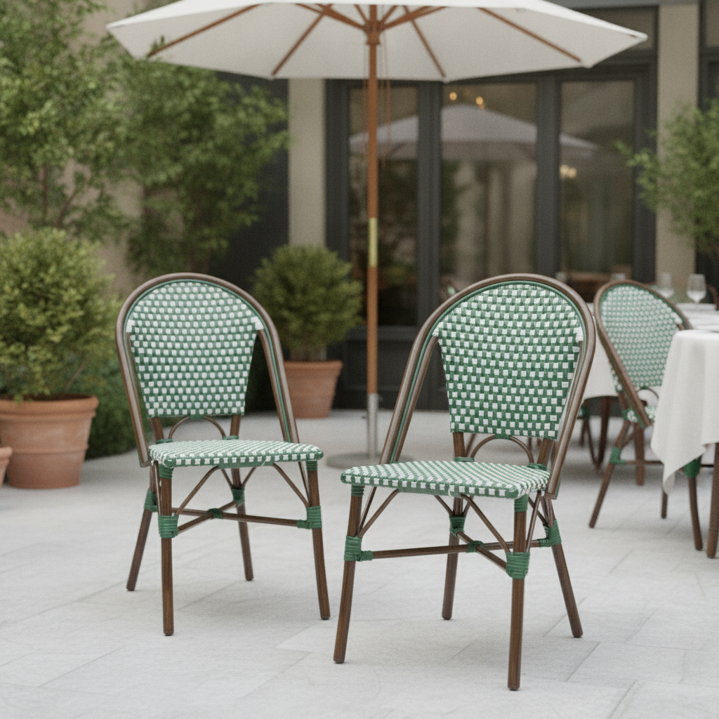 Aluminium & PE Wicker Parisian Style Rattan Chairs 890mm for Outdoor Use (Pack of 2)