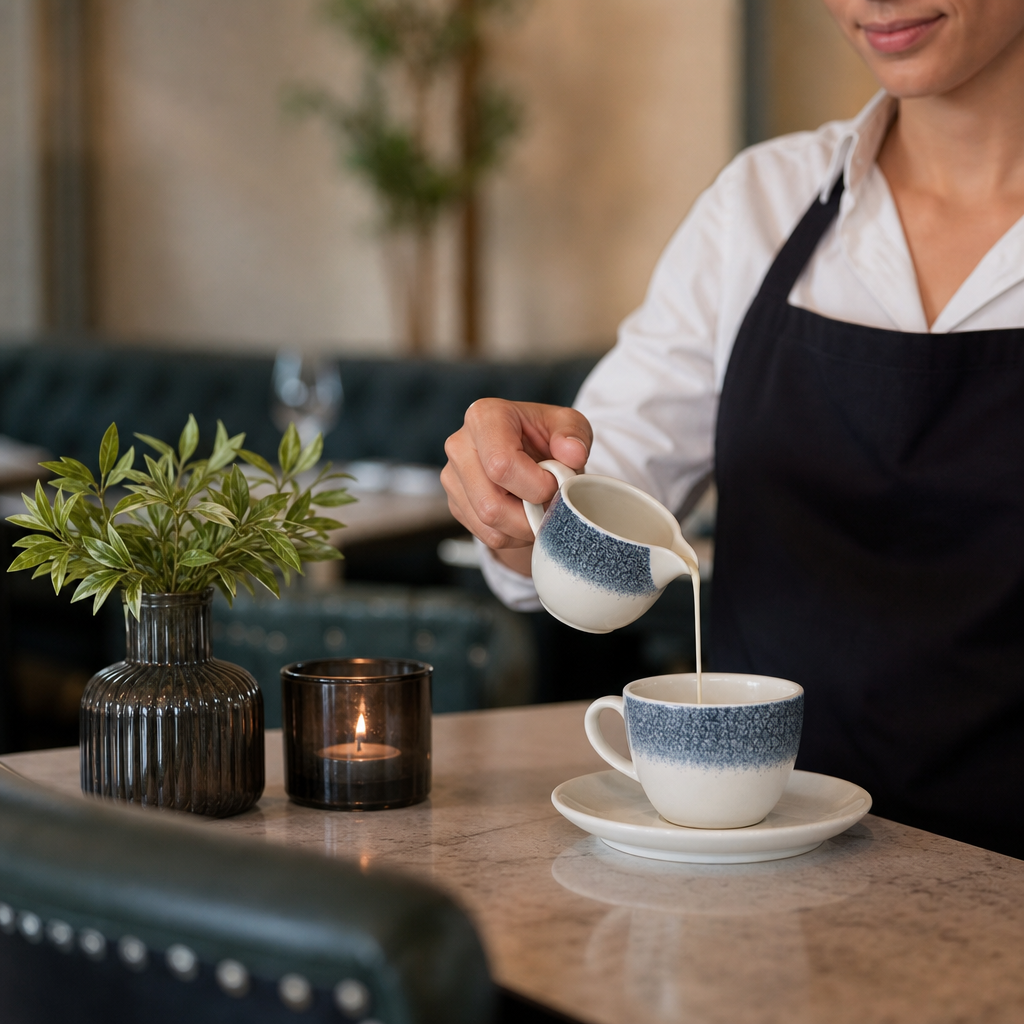 Porcelain Jug in Topaz Blue 4oz for Hospitality Use (Pack of 4)