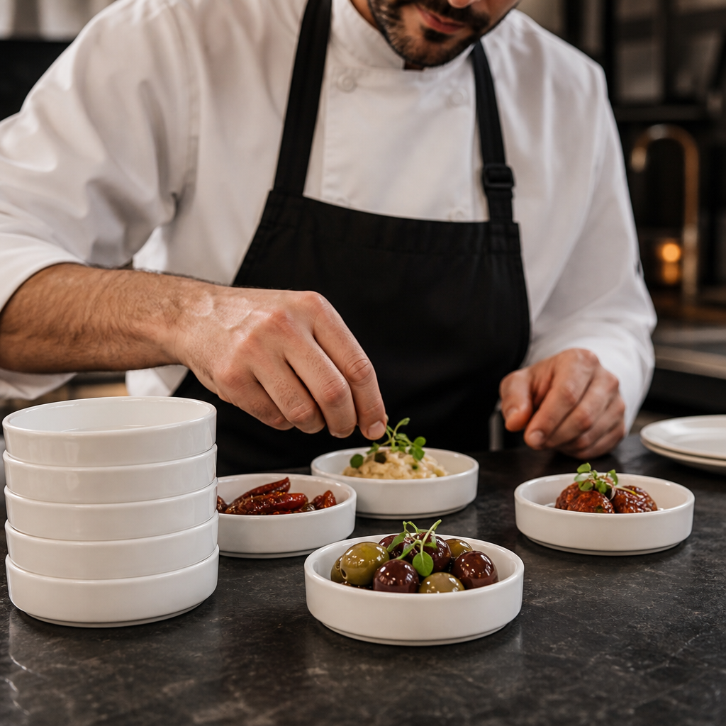 Porcelain Stackable Dishes 102mm for Tapas & Mezze (Pack of 6)
