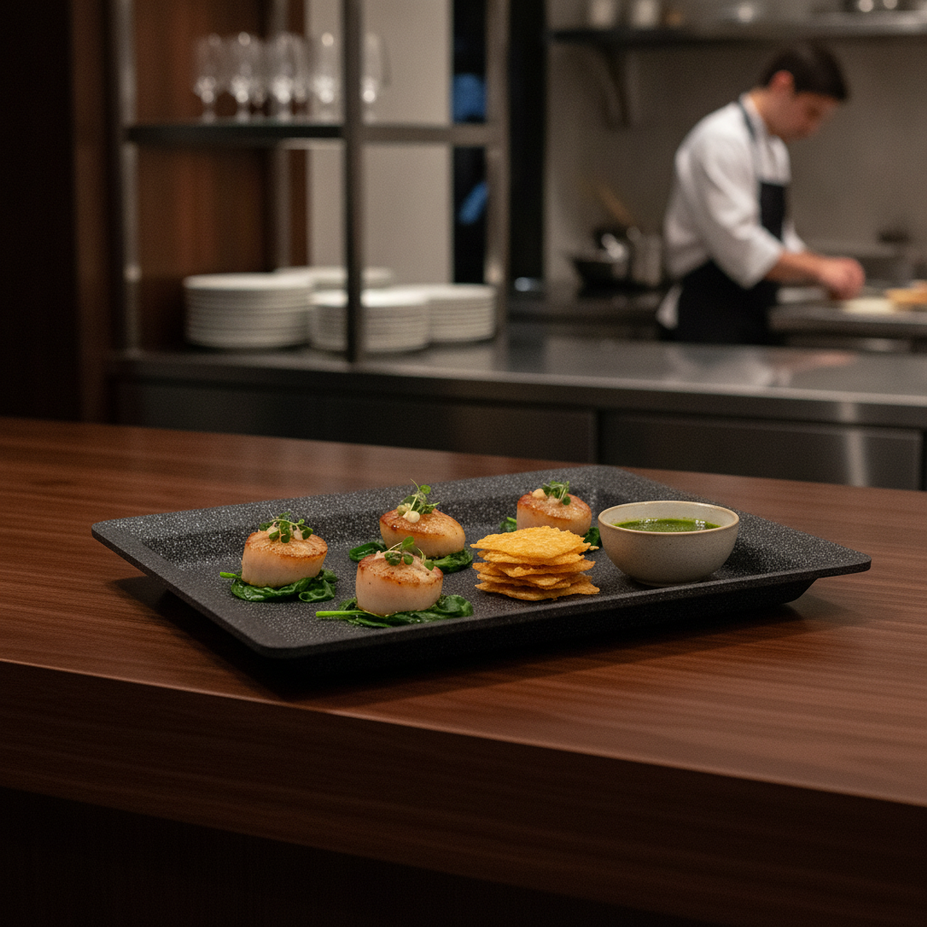Cast Aluminium Black Frostfire Tray 325x265mm for Stylish Table Settings