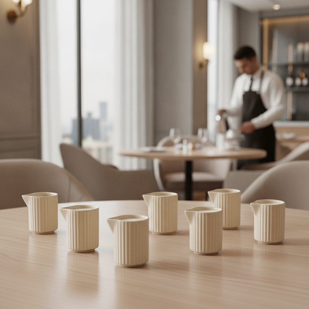 Porcelain Pourer 40ml in Matt Sand for Catering & Hospitality (Pack of 6)