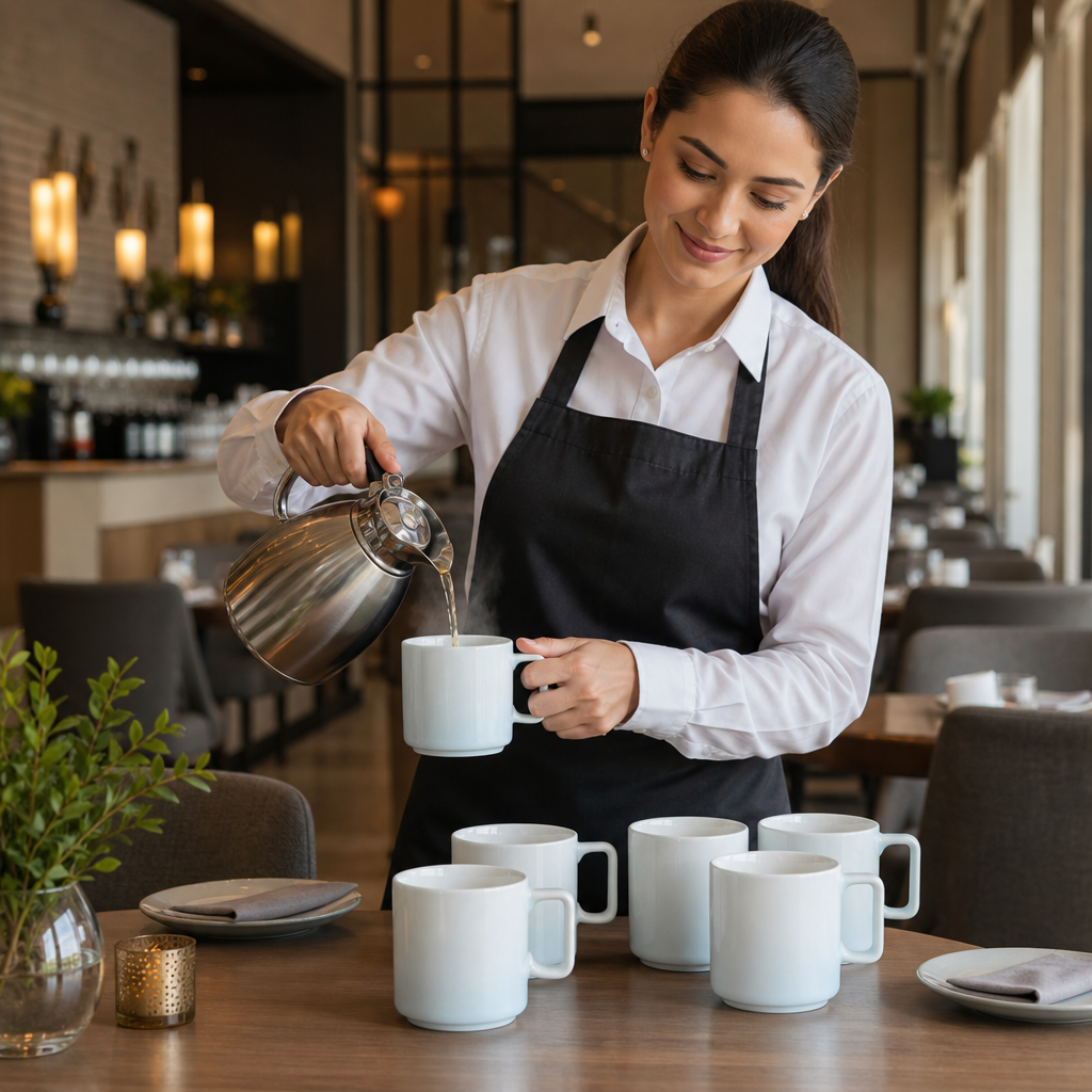 Cups 230ml Aqua Porcelain for Stylish Table Settings (Pack of 6)