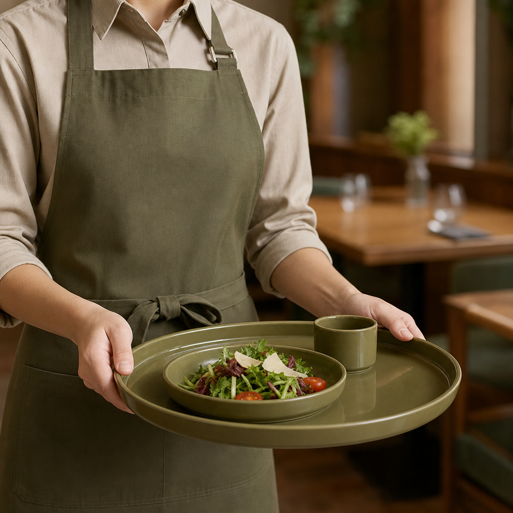 Round Olive Green Stacking Trays for Casual Dining - Pack of 12