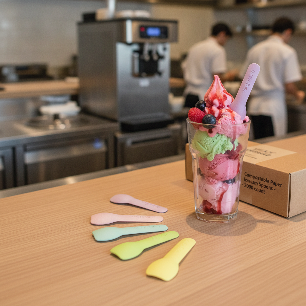 Compostable Paper Ice Cream Spoons 90mm for Food-to-Go (Pack of 2000)