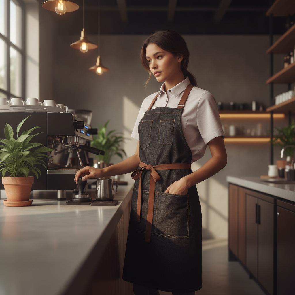 Cotton Denim Bib Apron Black for Chic Venues