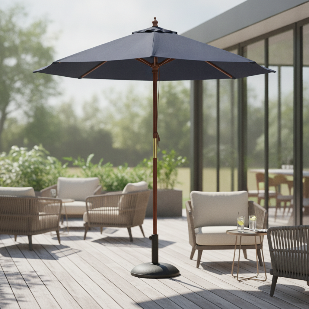 Wood & Polyester Round Parasol 2.5m for Outdoor Spaces