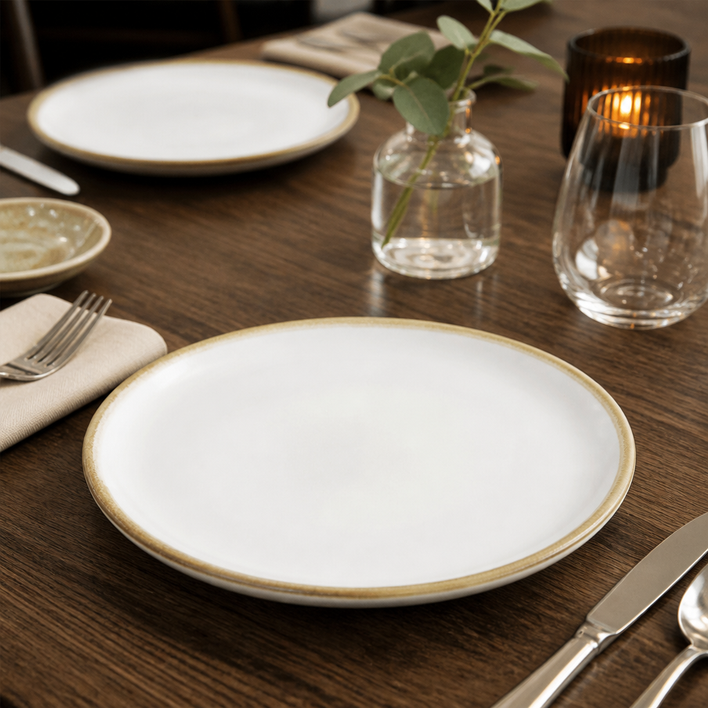 Round Coupe Plates White Porcelain for Home Dining (Pack of 6)