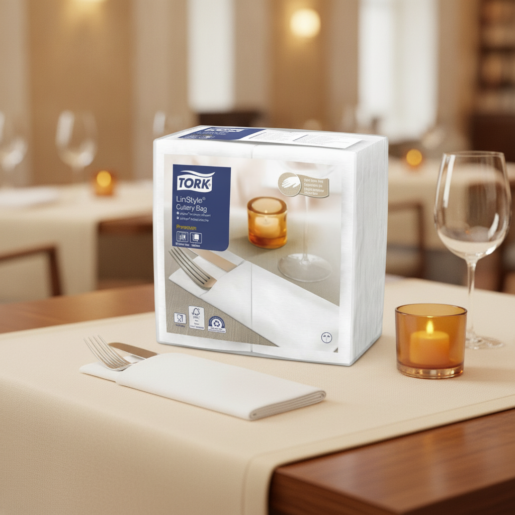 Plastic Cutlery Bag Napkins White for Restaurants (Pack of 12)