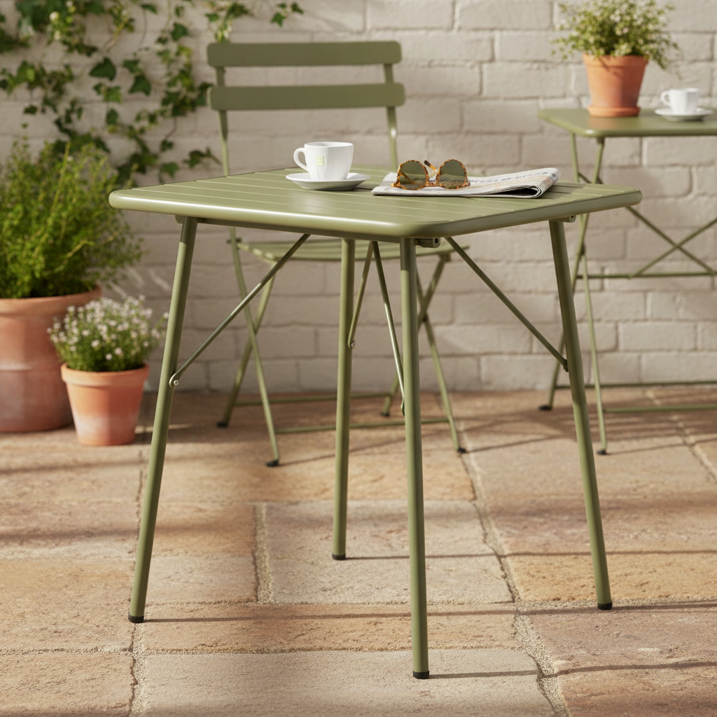 Powder Coated Steel Olive Green Folding Bistro Table 700x700mm for Indoor & Outdoor Use