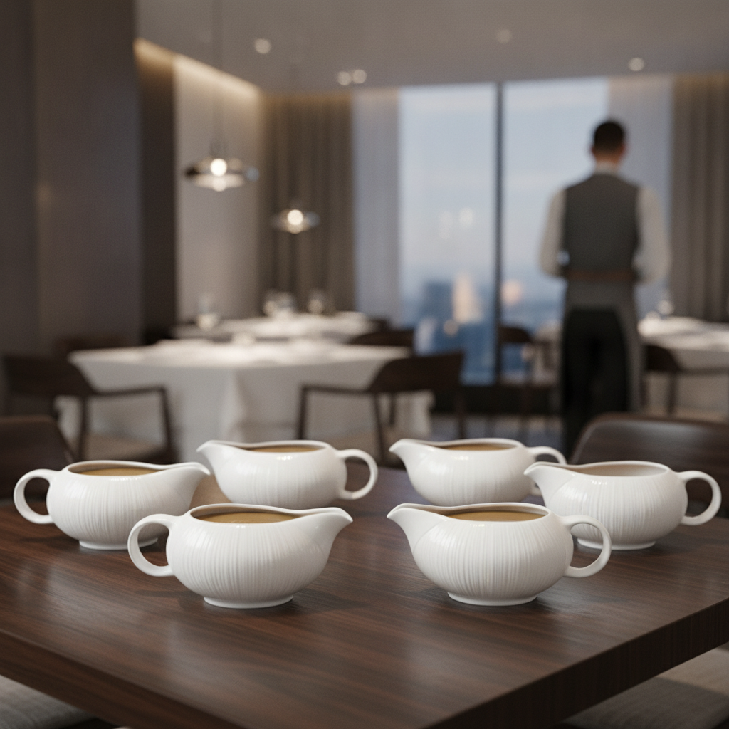 Alumina Vitrified Ceramic Sauce Boat 340ml for Fine Dining (Pack of 6)