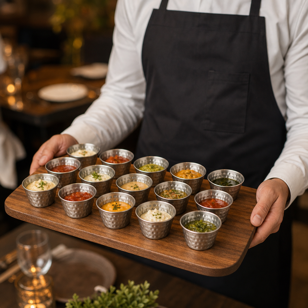 Hammered Sauce Cups 115ml Stainless Steel for Dining Service (Pack of 12)