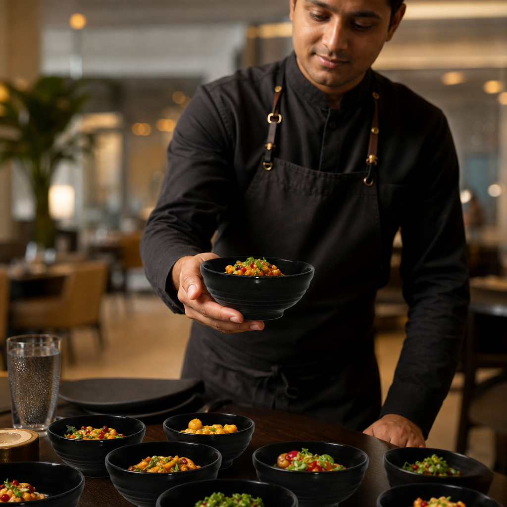 Ripple Snack Bowls 120mm Black Porcelain for Event Dining (Pack of 12)