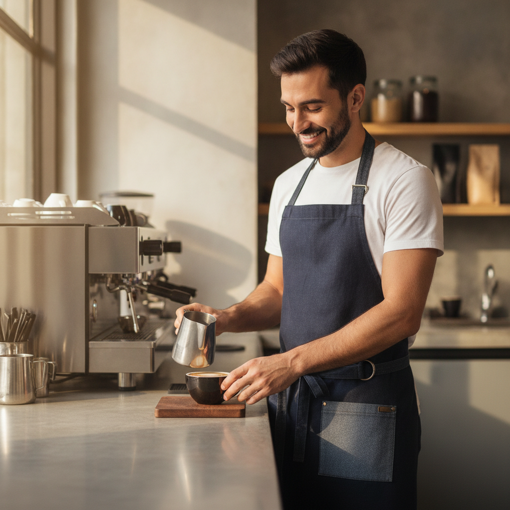 Cotton Navy Blue Hipster Apron for Artisan Cafés