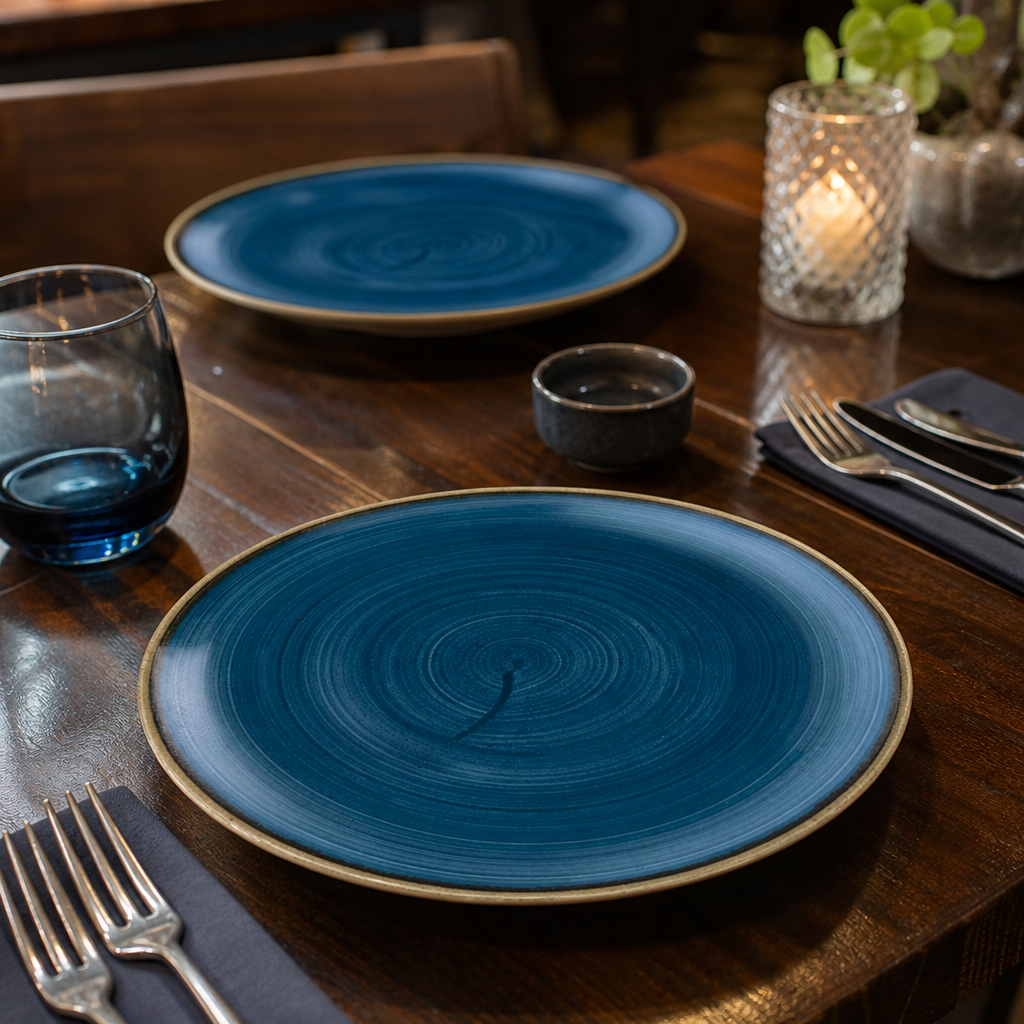 Blue Coupe Plates 220mm Brown Vitrified Ceramic for Casual or Special Occasion Dining (Pack of 12)