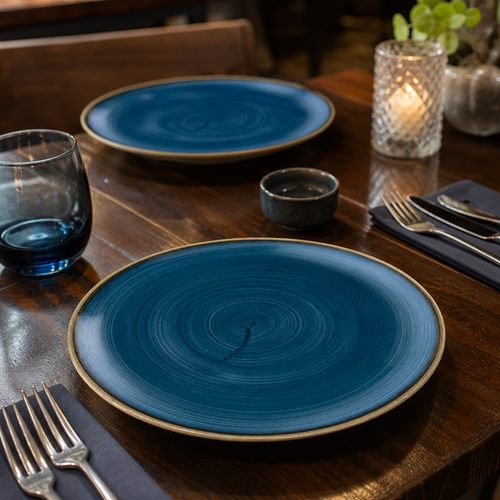 Blue Coupe Plates 220mm Brown Vitrified Ceramic for Casual or Special Occasion Dining (Pack of 12)