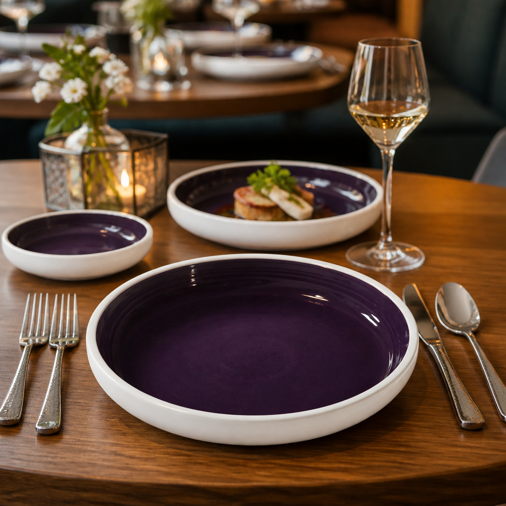 Round Stacking Trays in Purple for Modern Table Settings - Pack of 12