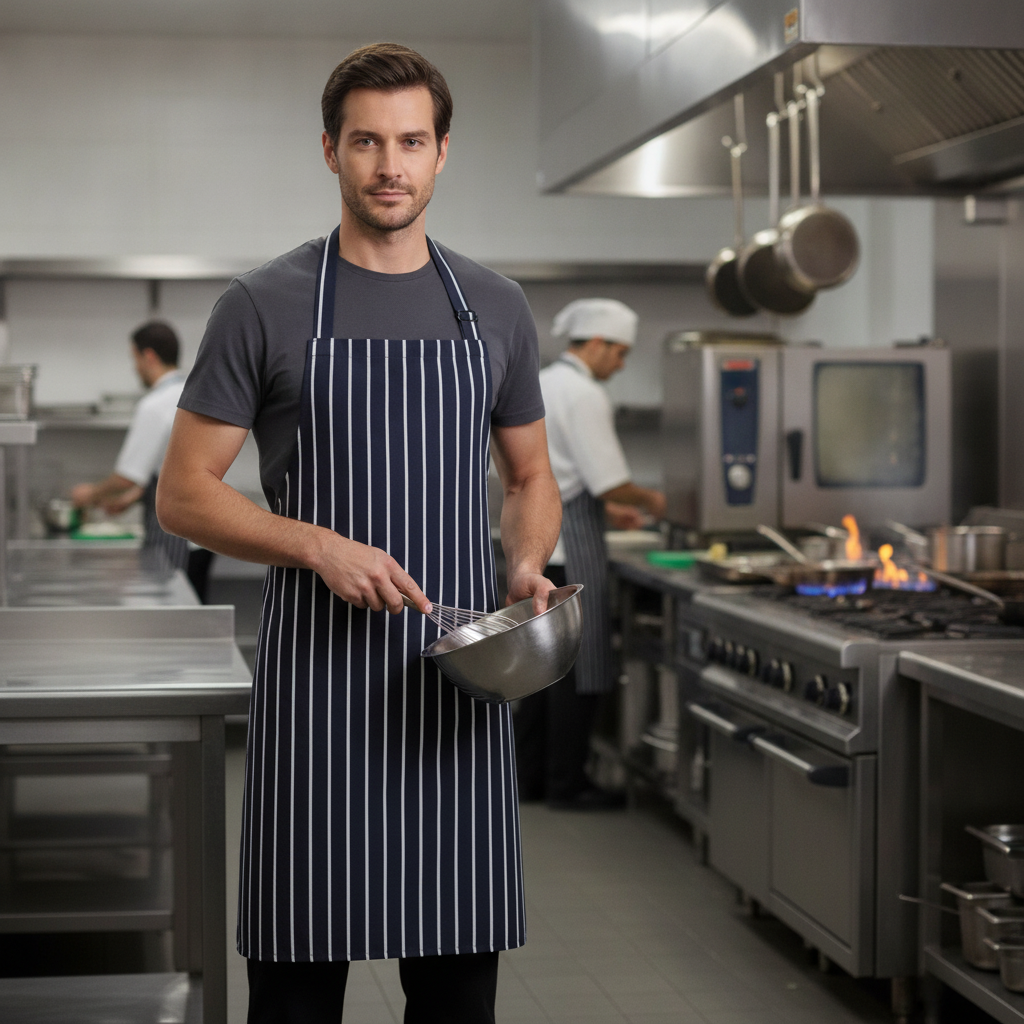 Polycotton Blue Butcher's Stripe Bib Apron XL for Kitchen Use