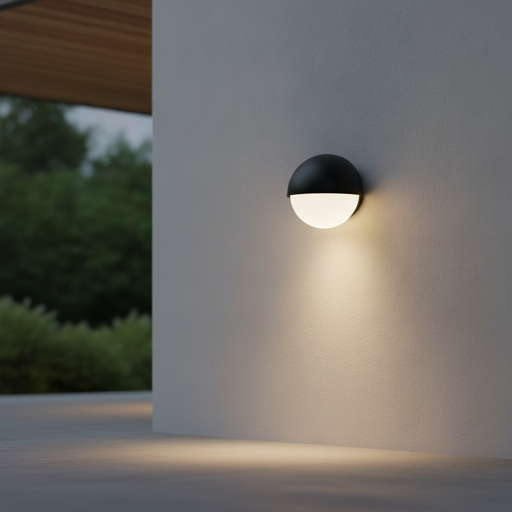 Plastic Round Outdoor Wall Light in Black for Covered Areas