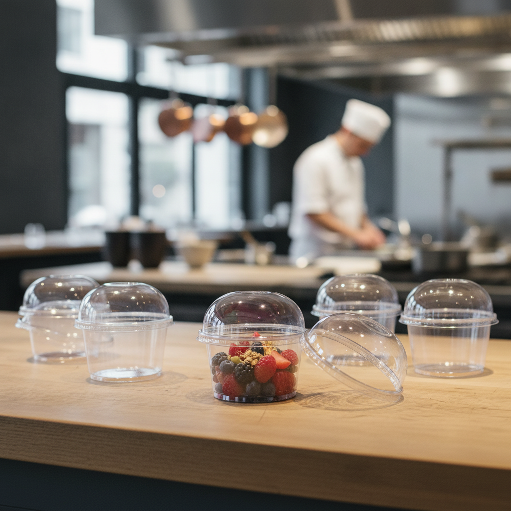 Compostable Clear Food Pot Domed Lids 350ml for Serving Snacks
