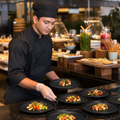 Round Plates Black Melamine for Buffet Presentations (Pack of 12)