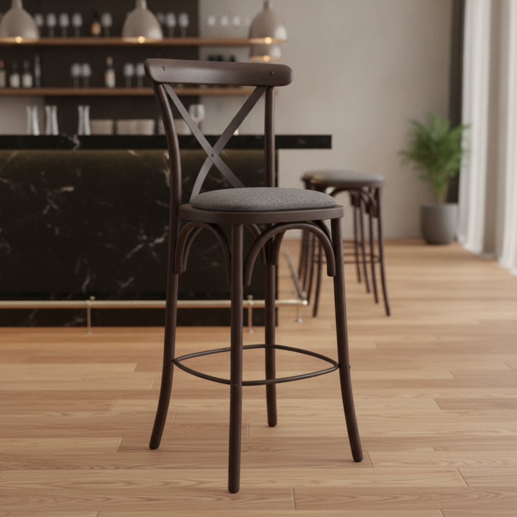 Rubber Wood Bar Chair with Padded Seat 1180mm for High-Traffic Areas