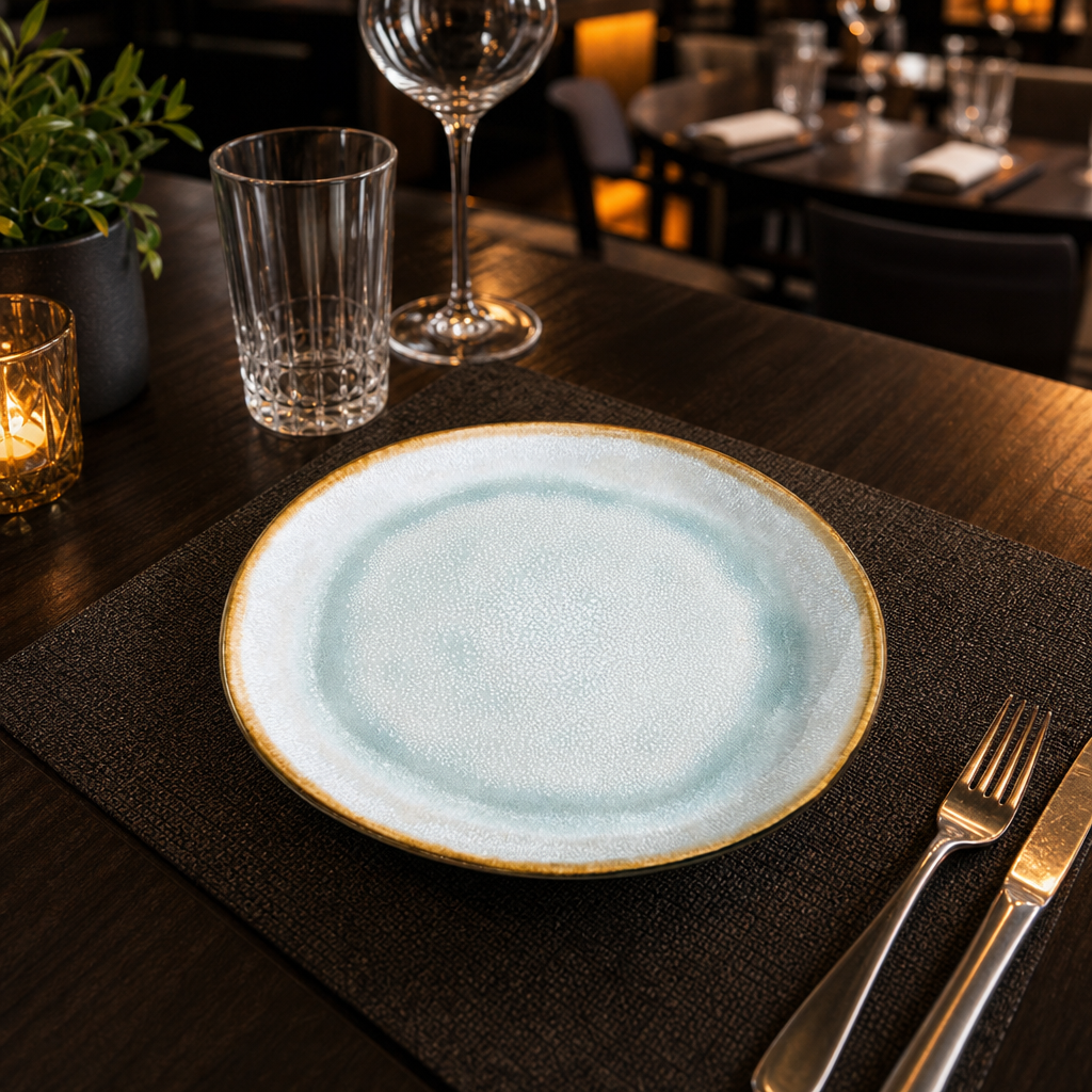 Shadow Plates 205mm Aqua Stoneware for Elegant Dining (Pack of 6)