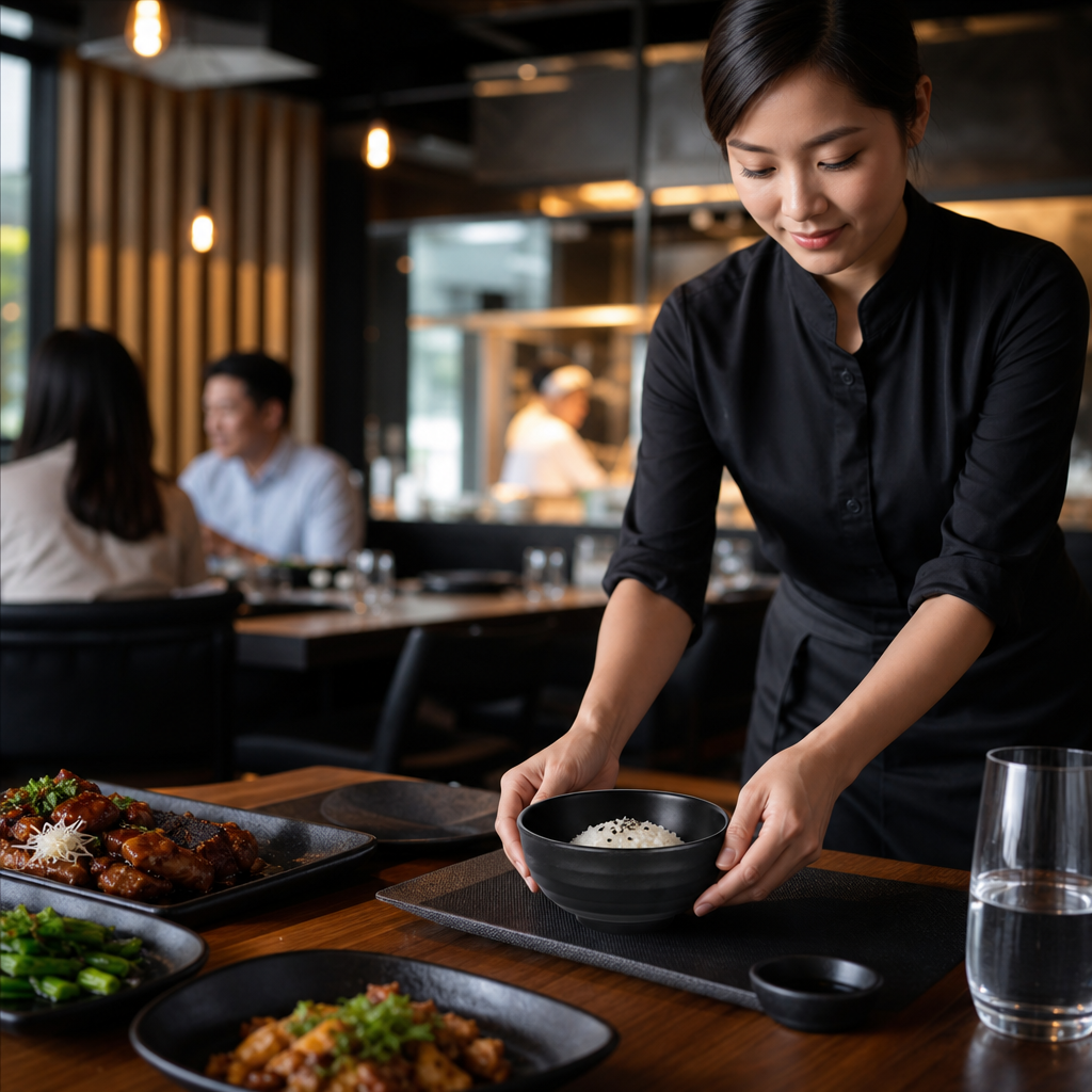 Rice Bowls Glossy 350ml Black Melamine for Restaurants (Pack of 6)