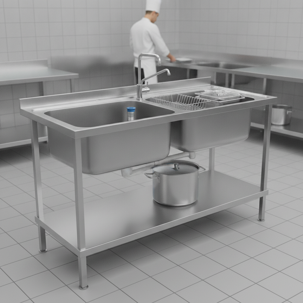 304 Stainless Steel Double Sink Unit 1500mm for Commercial Kitchens