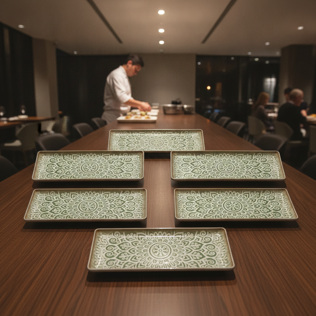 Vitrified Porcelain Jade Rectangular Platters 350x150mm for Restaurants & Cafés (Pack of 6)