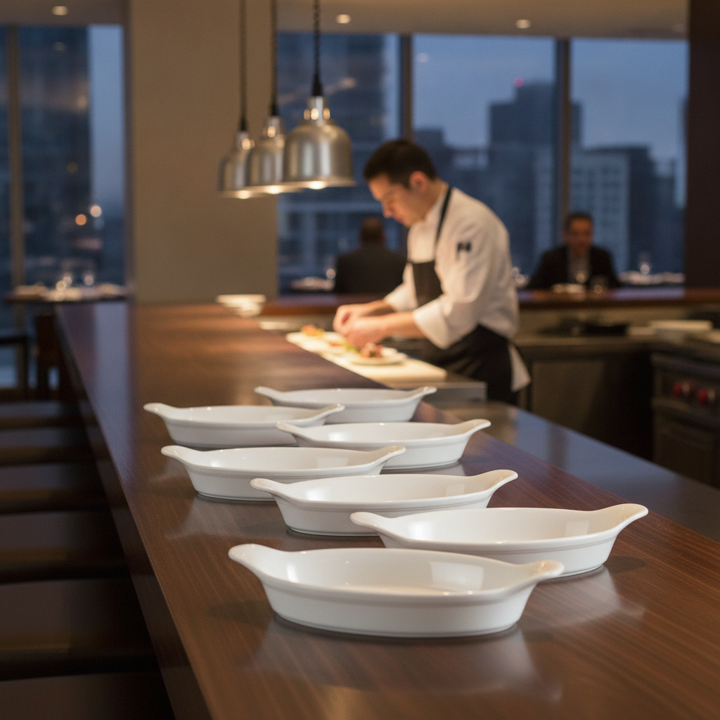 Porcelain Oval Eared Dishes 224ml for Catering Environments (Pack of 6)