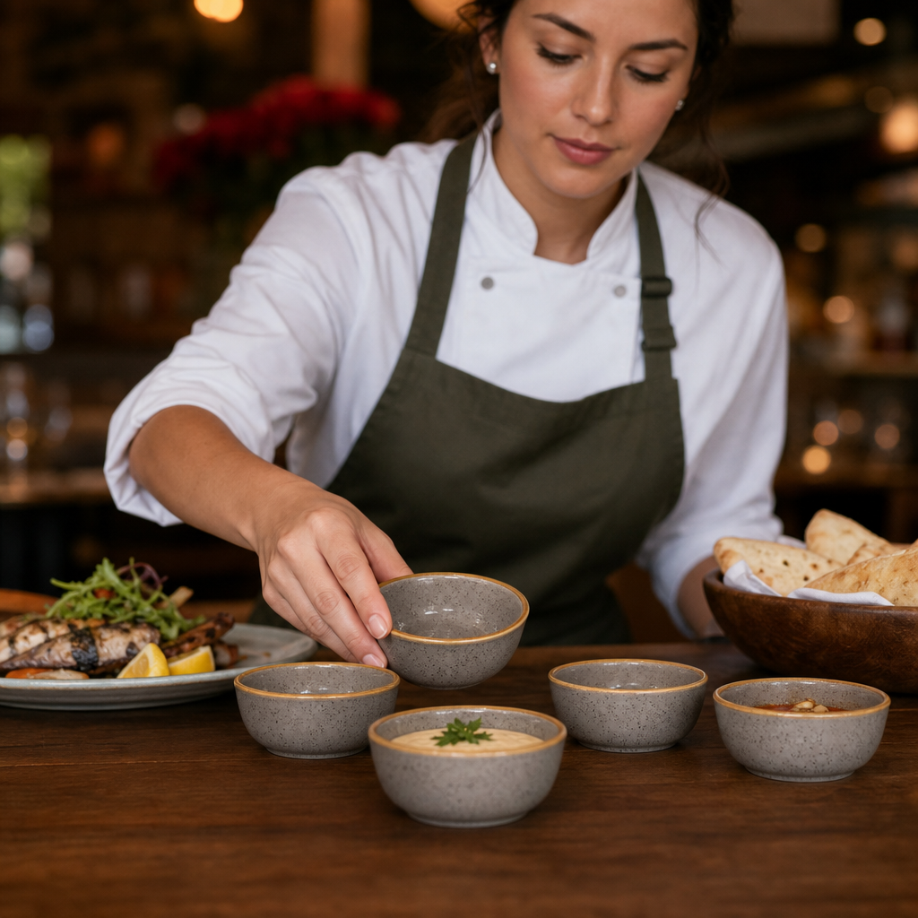 Dip Pots Grey Vitrified Ceramic for Modern Tabletop (Pack of 12)