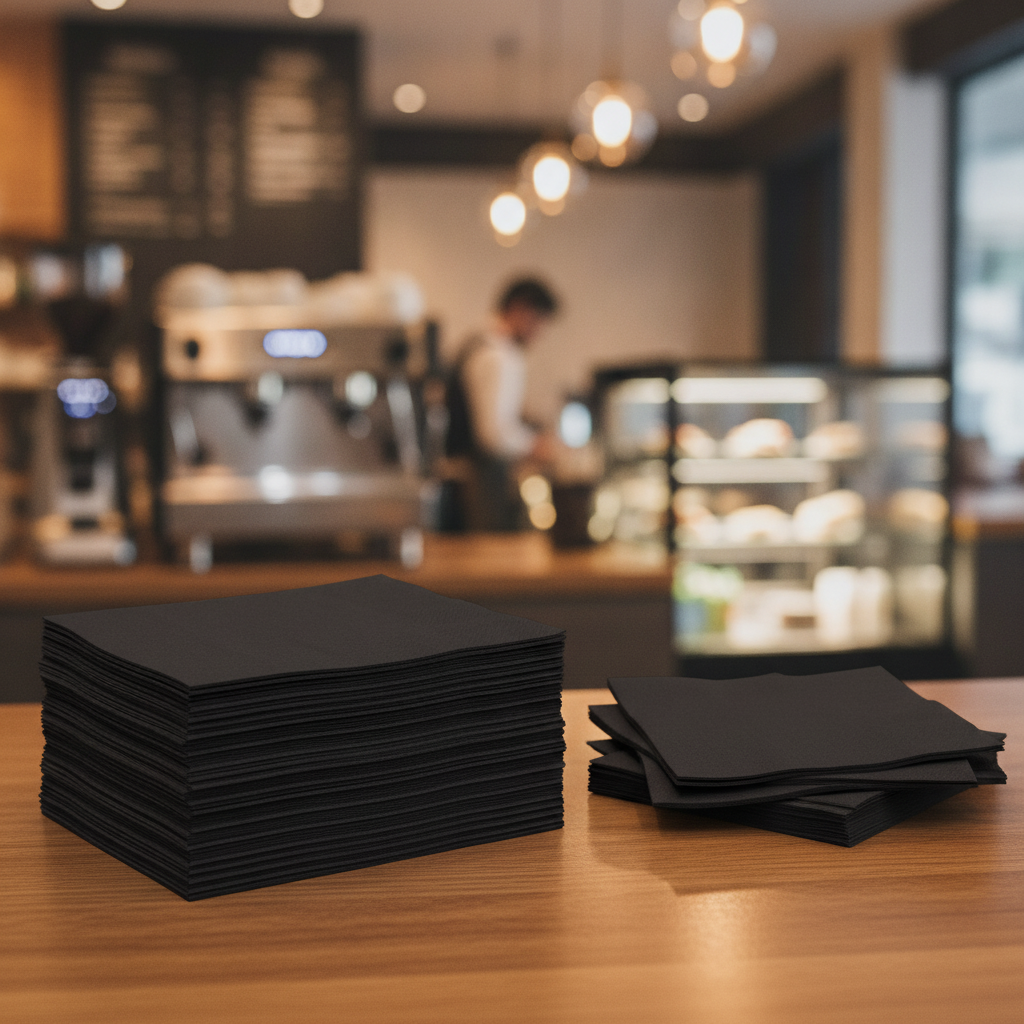 Recyclable Black Lunch Napkins 33x33cm Paper for Cafés (Pack of 2000)