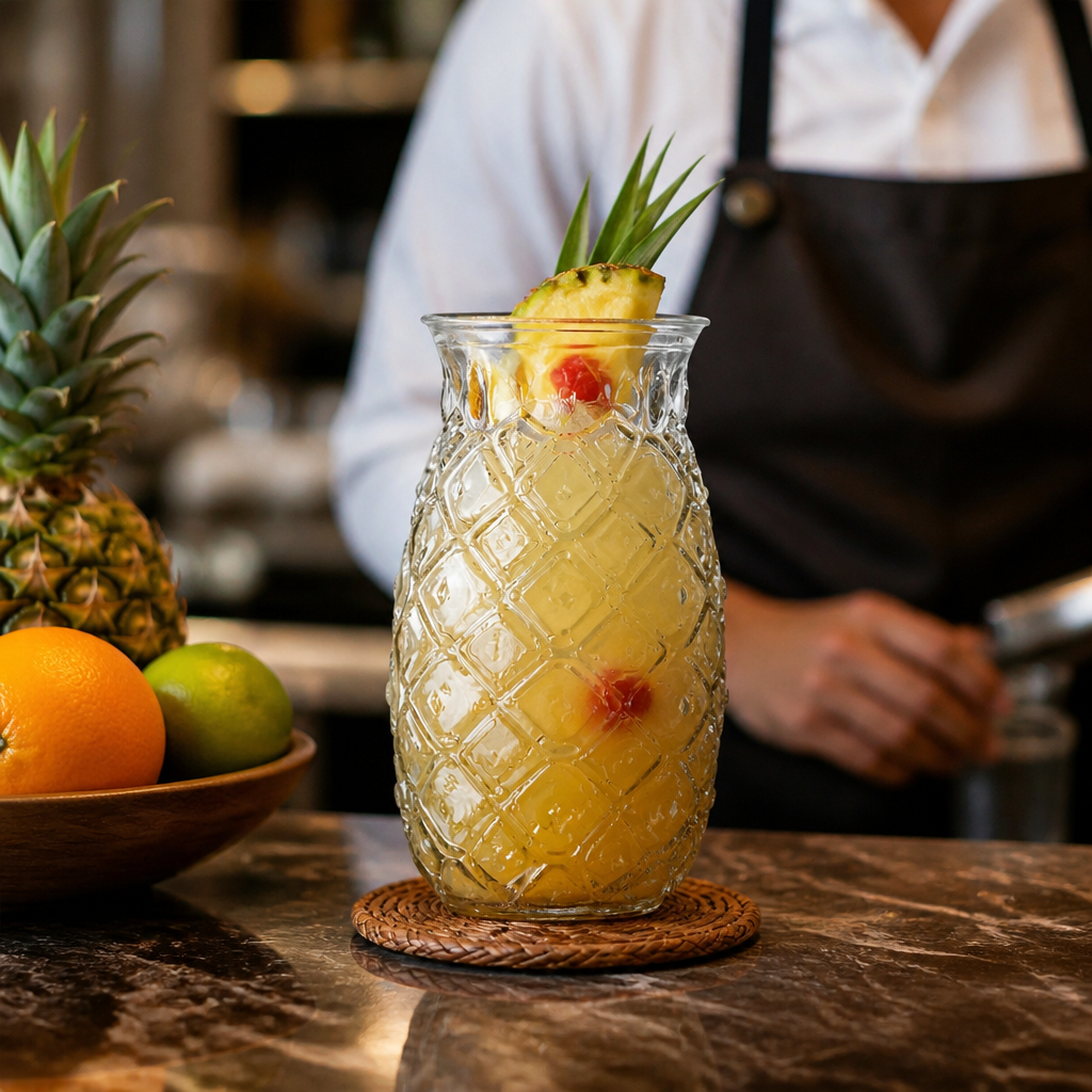 Clear Soda-Lime Glass Tiki Pineapple Glasses 500ml for Tropical Cocktails (Pack of 6)