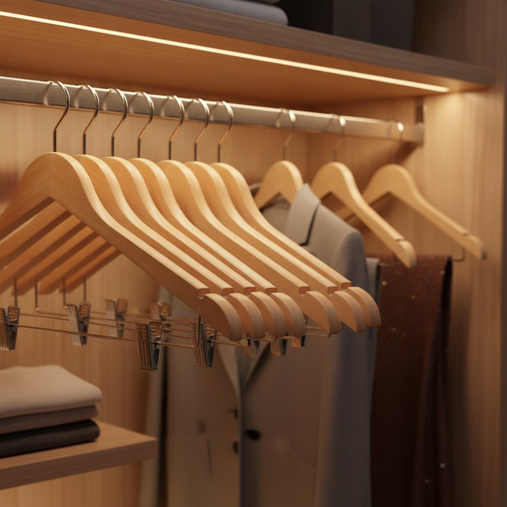 Betula Wood Wooden Hanger with Anti-Slip Clips for Hotels & B&Bs (Pack of 10)