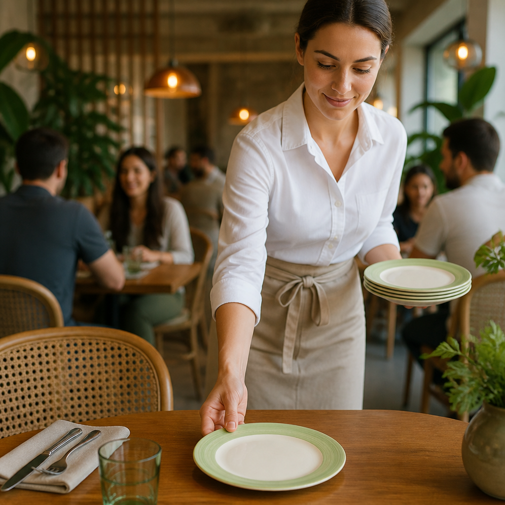 Slimline Plates 230mm Green Porcelain for Cafés & Restaurants (Pack of 24)