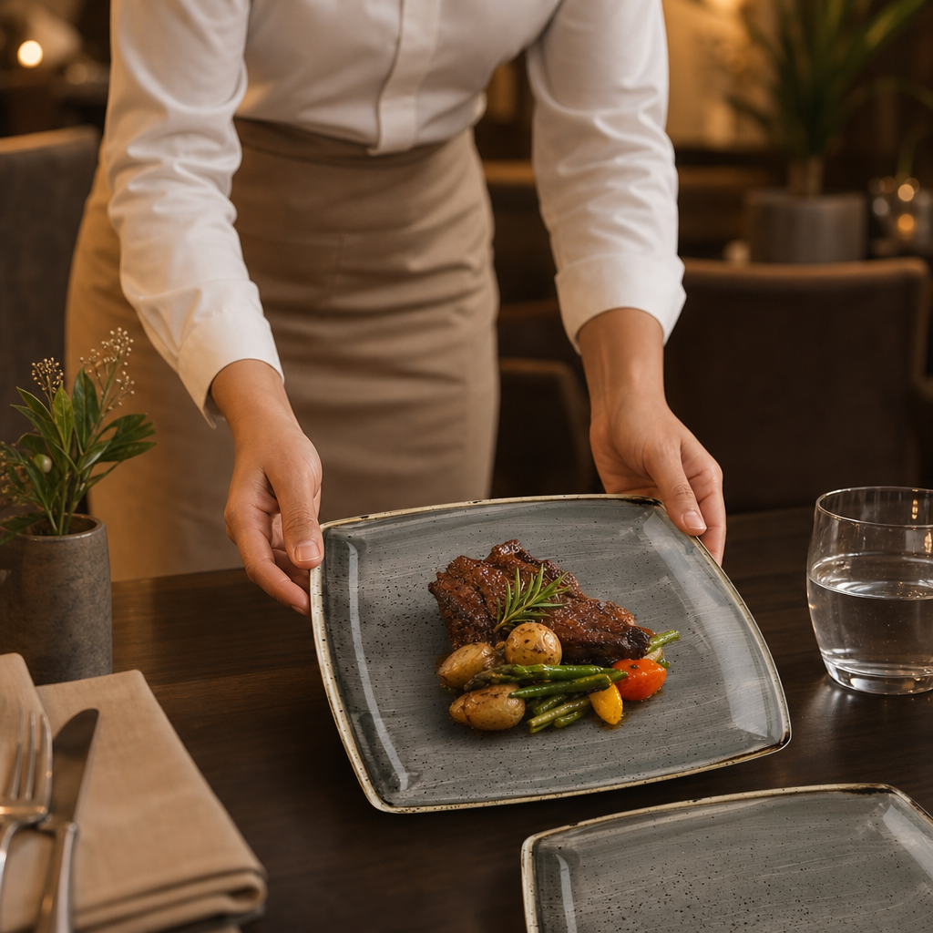 Deep Square Plates Grey Vitrified Ceramic for Dining Experiences (Pack of 6)