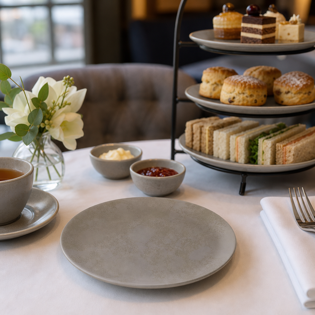 Crushed Velvet Coupe Plates 164mm Grey Bone China for Afternoon Tea (Pack of 6)